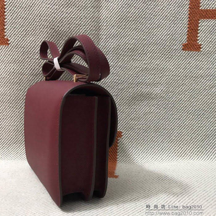 HERMES愛馬仕 H空姐包 進口原廠EP皮 頂級蜜蠟製作 街拍必備單品 酒紅金銀 單肩斜挎包  Ama1549